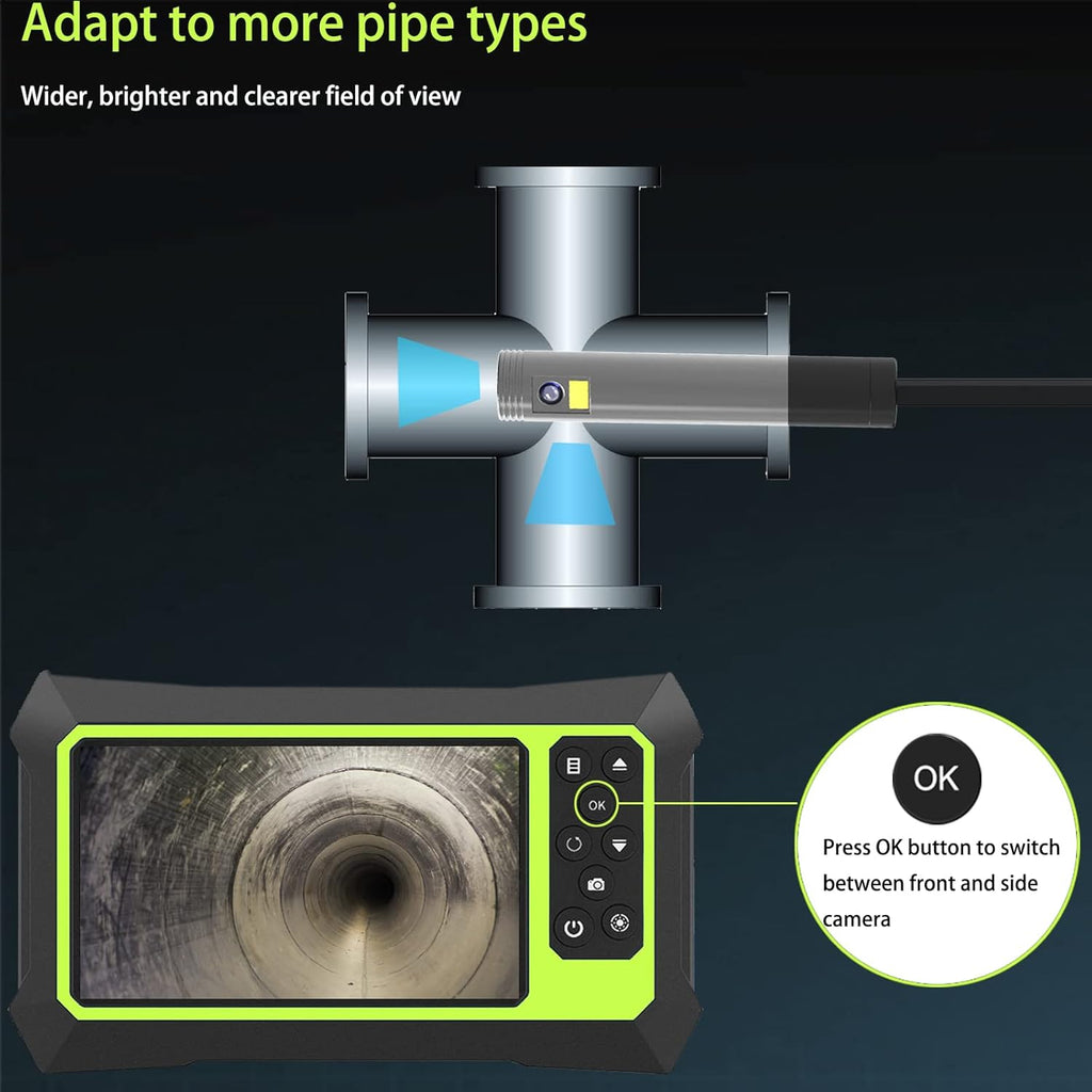Dual Lens Video Endoscope Camera with Lights, 1080P Borescope Inspection Camera, 8 mm IP67 Waterproof, 16.5FT Semi-Rigid Cable, 32GB Card D42543
