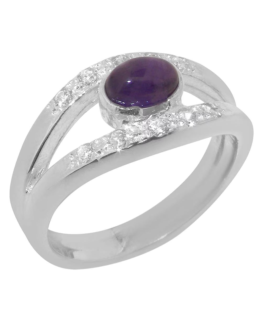 14k White Gold Natural Amethyst & Diamond Band Ring N8821