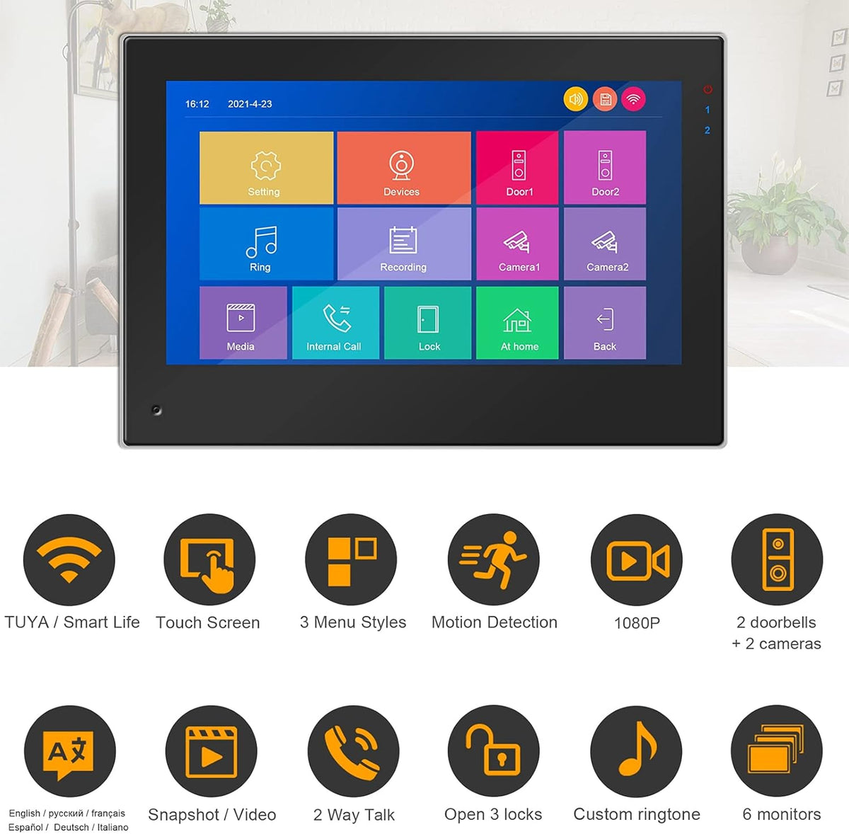 WiFi Video Doorbell with Monitor, 7 Inch Touch Screen Camera 1080P, RFID Password Unlock R286877