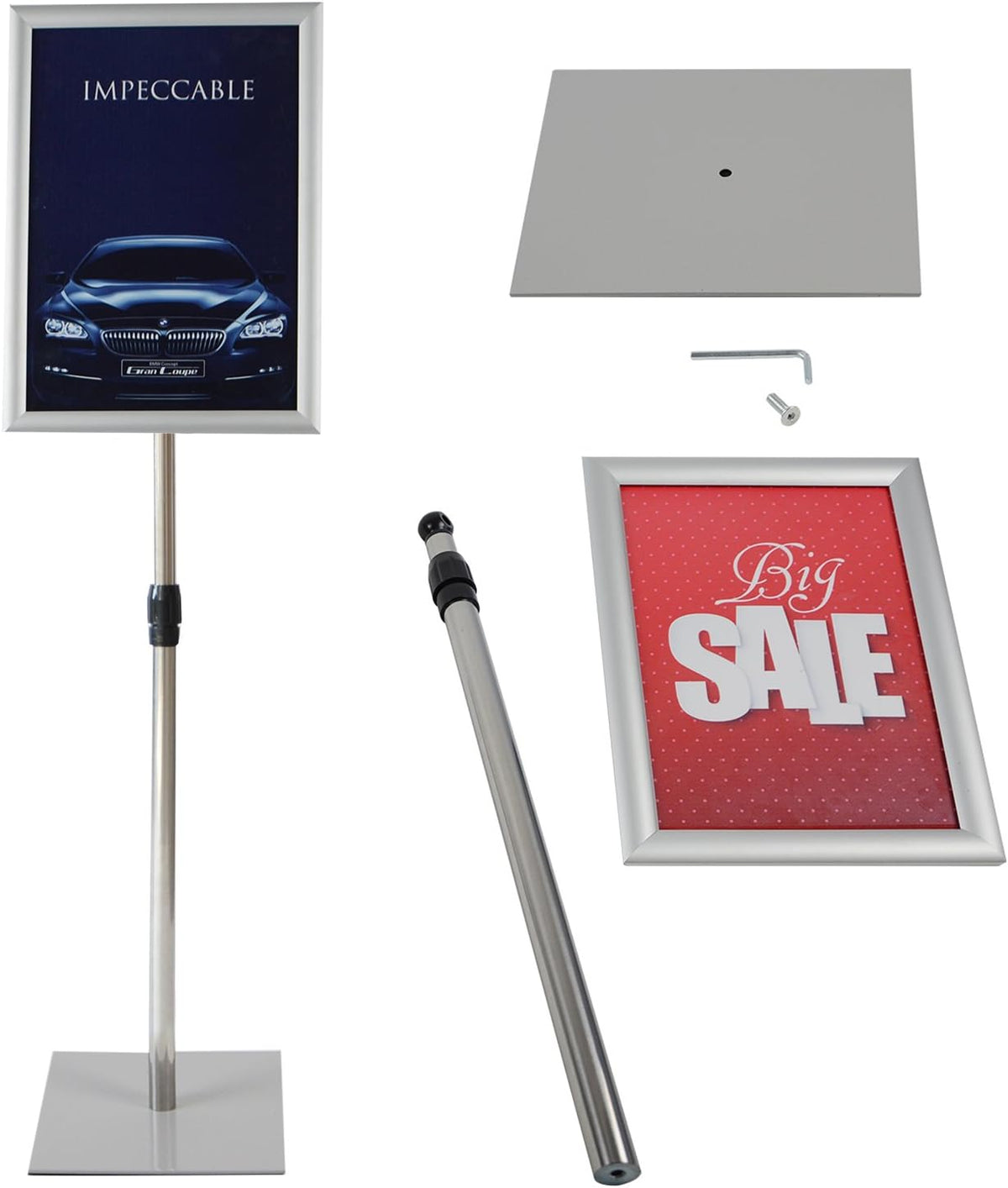 Adjustable Heavy Duty Pedestal Poster Stand with Square Steel Base D4859