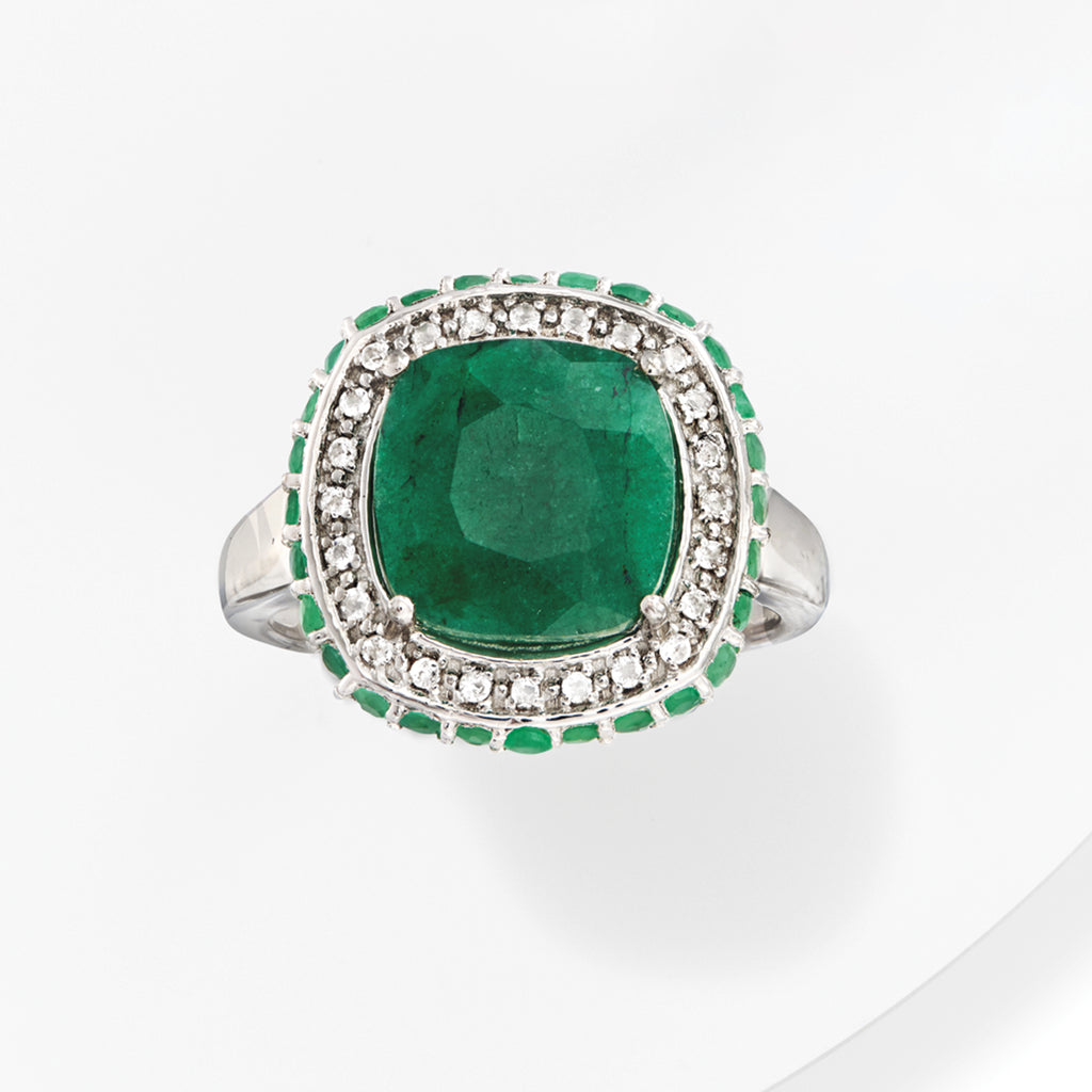 Emerald and White Topaz Ring in Sterling Silver Q414