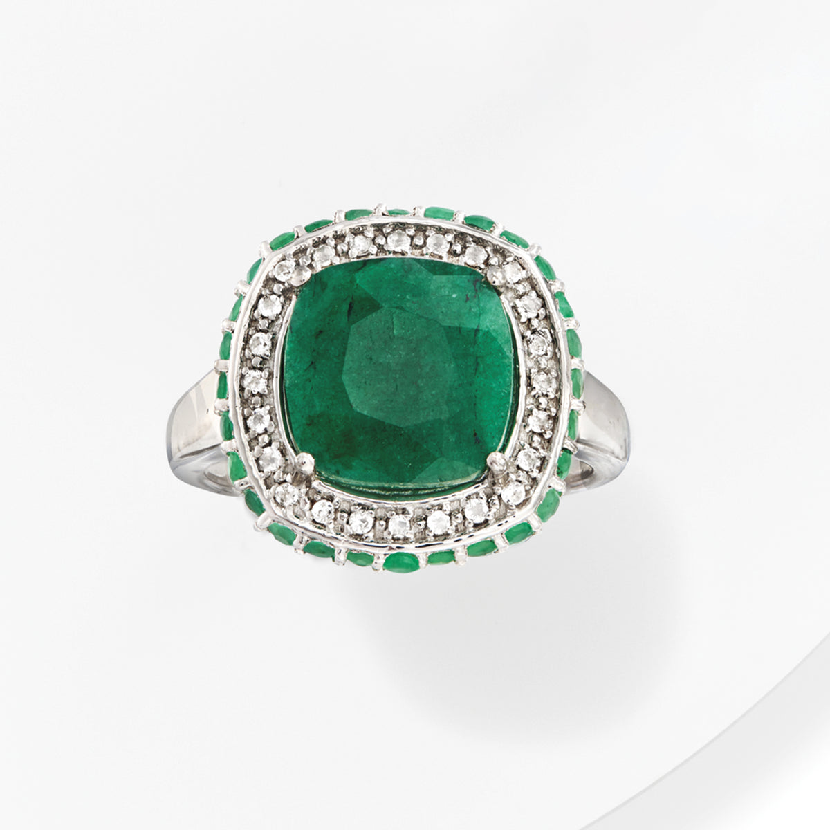 Emerald and White Topaz Ring in Sterling Silver Q414