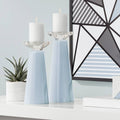 Blue Glass Pillar Candle Holder Set of 2 S848