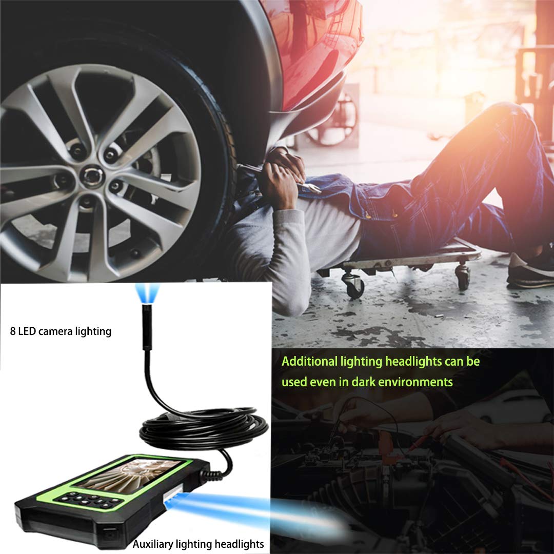 Dual Lens Video Endoscope Camera with Lights, 1080P Borescope Inspection Camera, 8 mm IP67 Waterproof, 16.5FT Semi-Rigid Cable, 32GB Card D42543