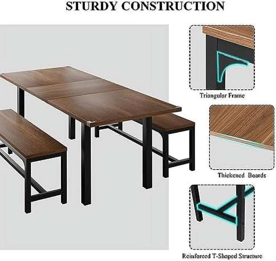 3-Piece Extendable Dining Table Set with 2 Benches K32277