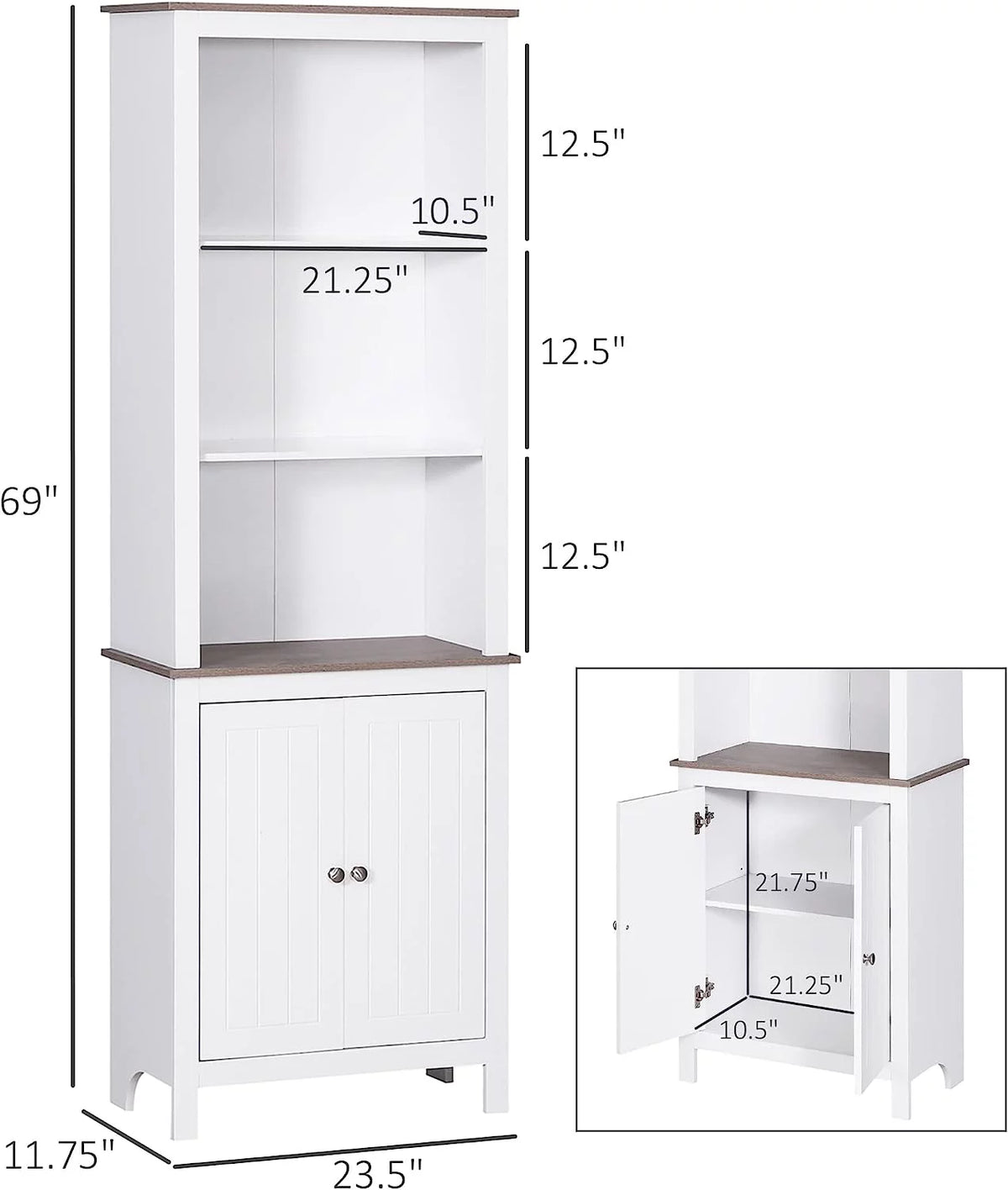 White 3-Tier Double Door Storage Cabinet E59939