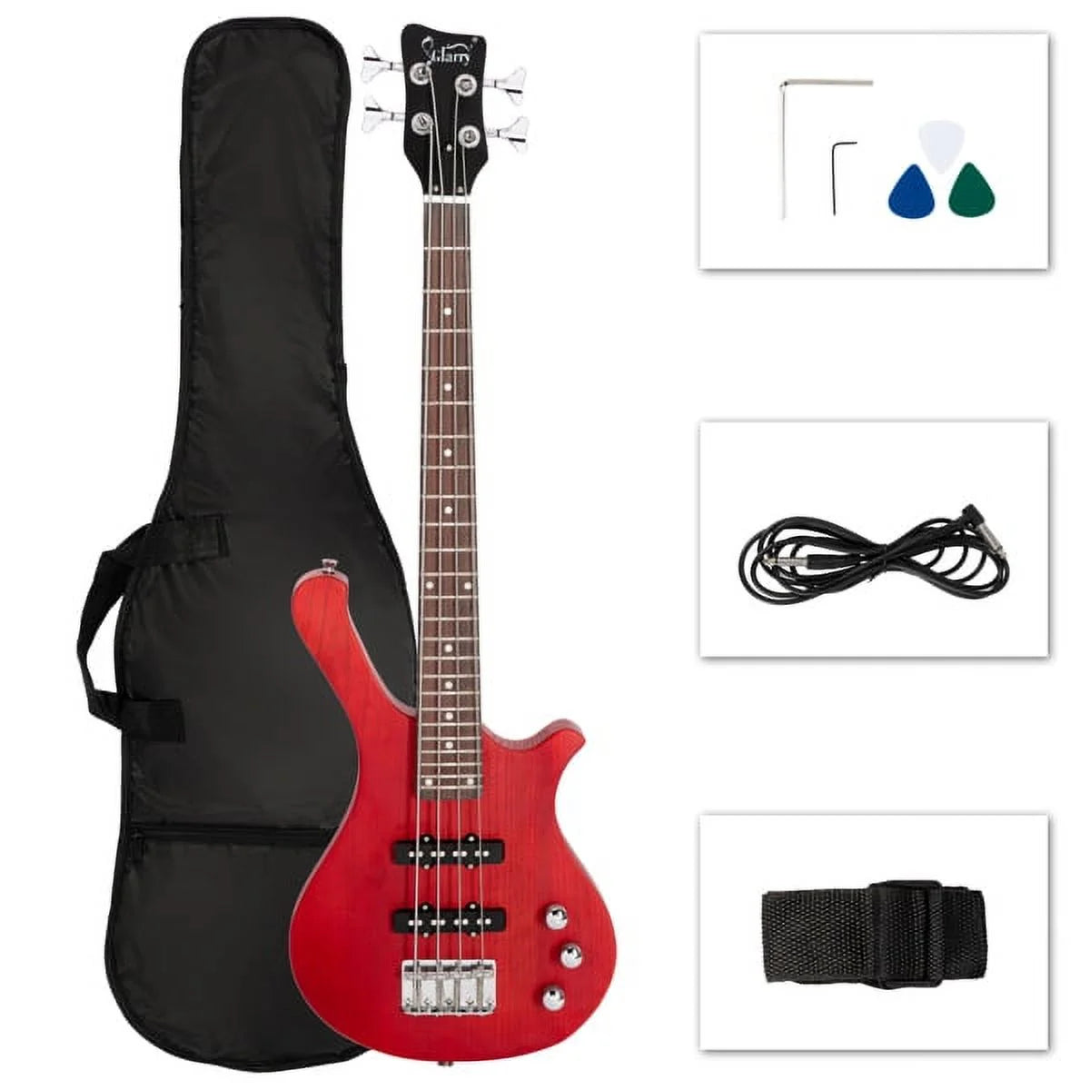 36in Small Scale Electric Bass Guitar with Mahogany Body Red Y612