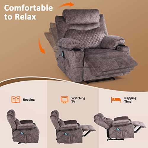 Oversized Grey Fabric Recliner with Massage and Heat X67856