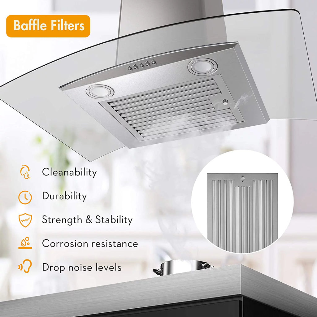 30 inch Convertible Wall Mount Range Hood with Tempered Glass R309