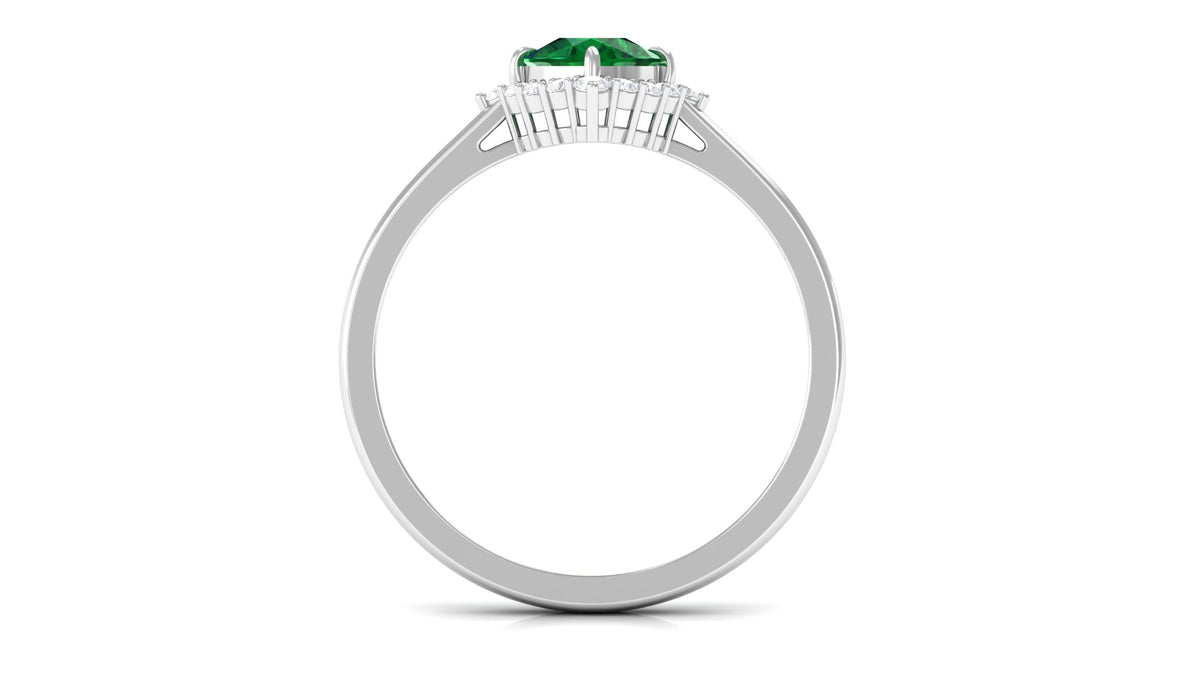 Cushion Cut Lab Grown Emerald Ring with Diamond Halo, 10K White Gold, US 7.50 Y545981