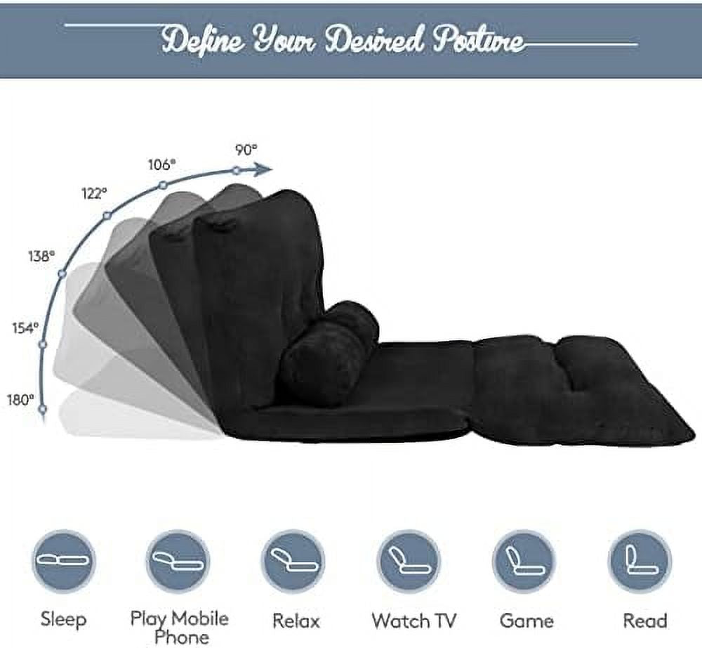 Beige 6-Position Adjustable Floor Sofa Couch with 2 Pillows O12767