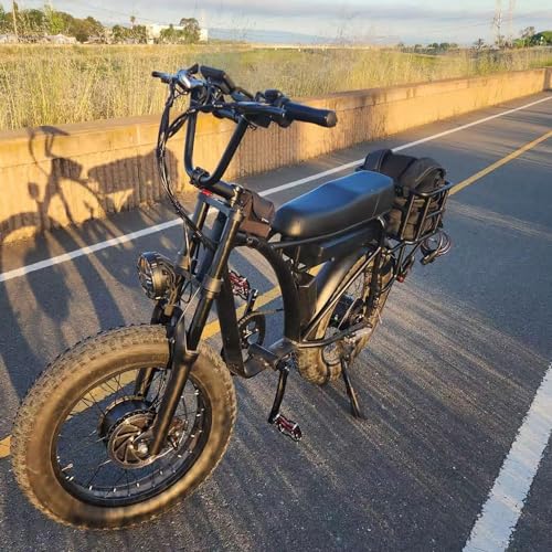Dual Motor 2000W Electric Bike, Full Suspension, 18AH Removable Battery, Fat Tire Bicycle with Long Seat & Basket T1357