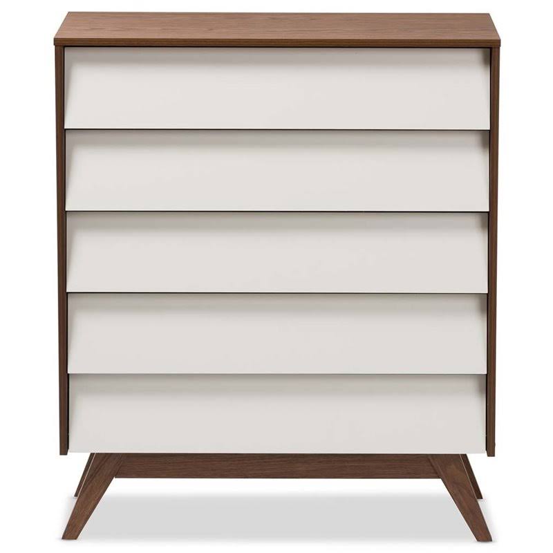 5 Drawer Chest in White and Walnut Brown Z3012