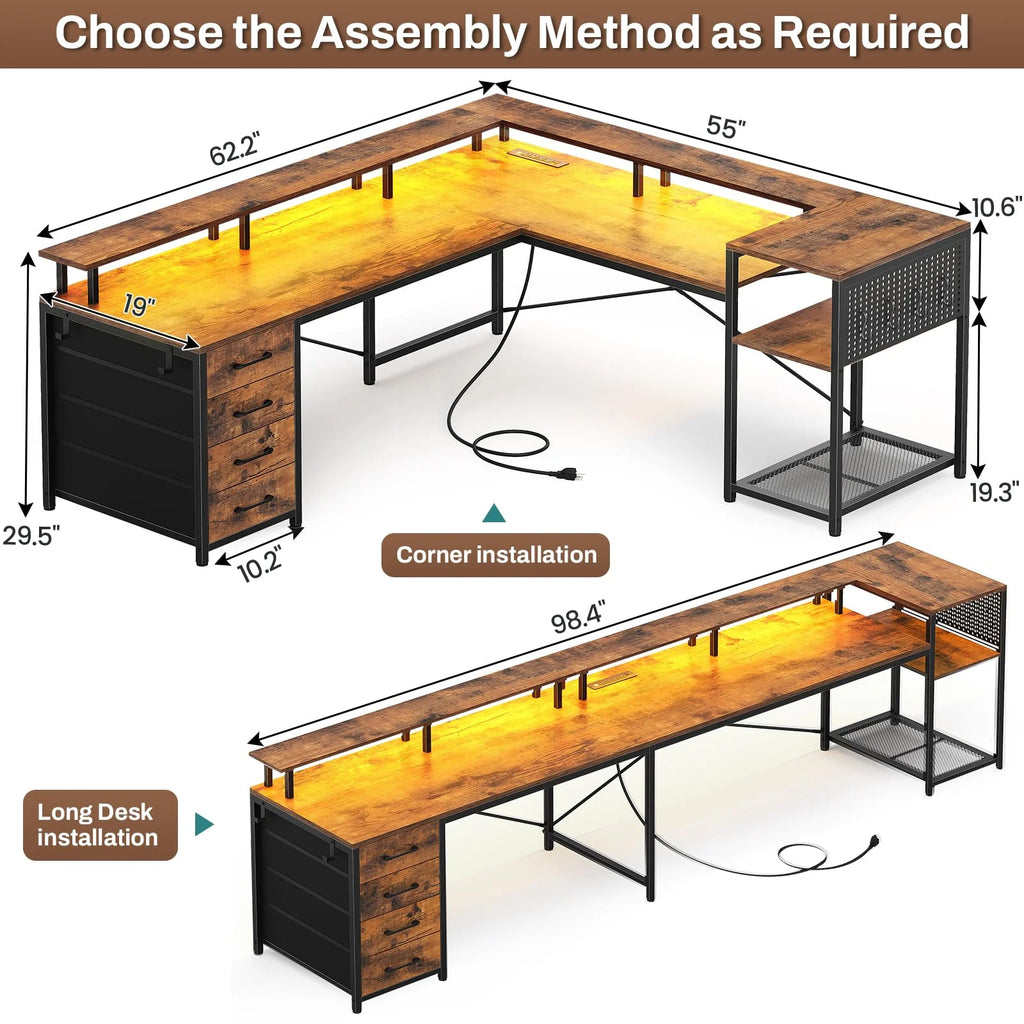 L Shaped Desk with 4 Fabric Drawers J1400