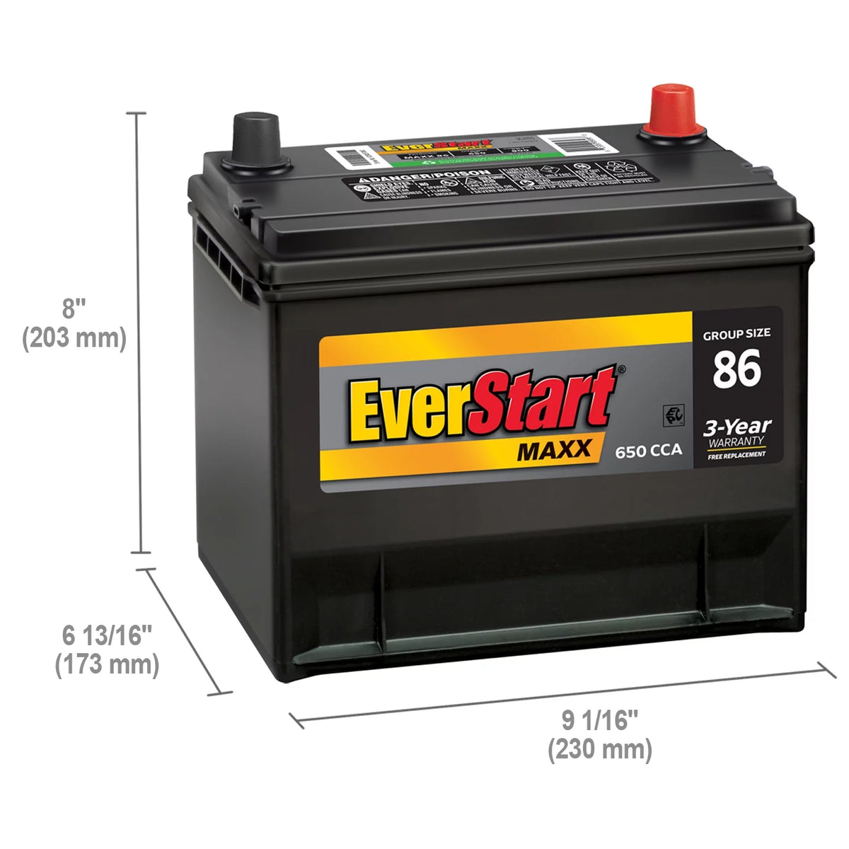 Group Size 86 12 Volt 650 CCA Lead Acid Automotive Battery D806