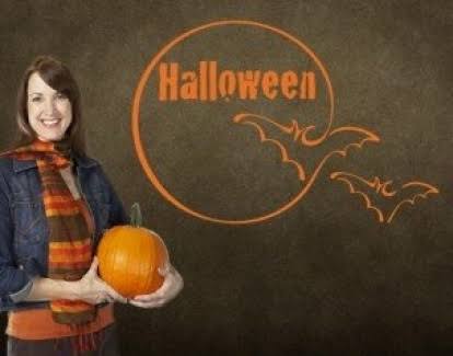 Halloween Bats and Moon Wall Decal, Pastel Orange, 39in x 25in R6586