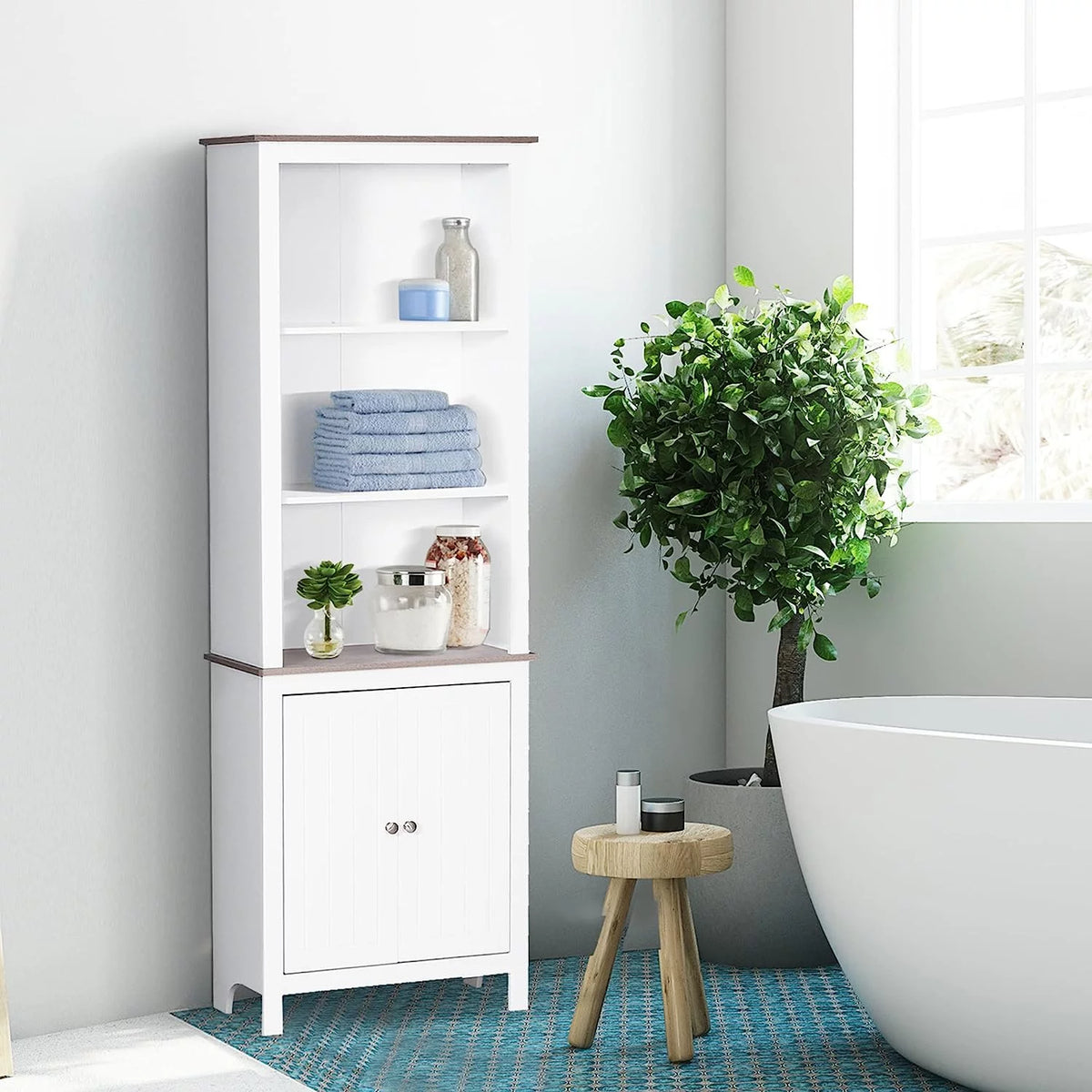 White 3-Tier Double Door Storage Cabinet E59939