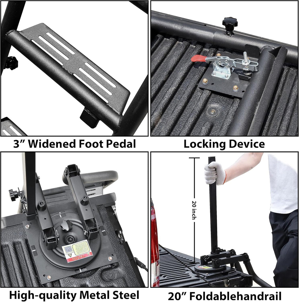 45" Foldable Pickup Truck Tailgate Ladder with Grab Handle, Heavy Duty Folding Tailgate Step Ladder I7366