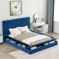 Blue Queen Upholstered Platform Bed with Storage A1446