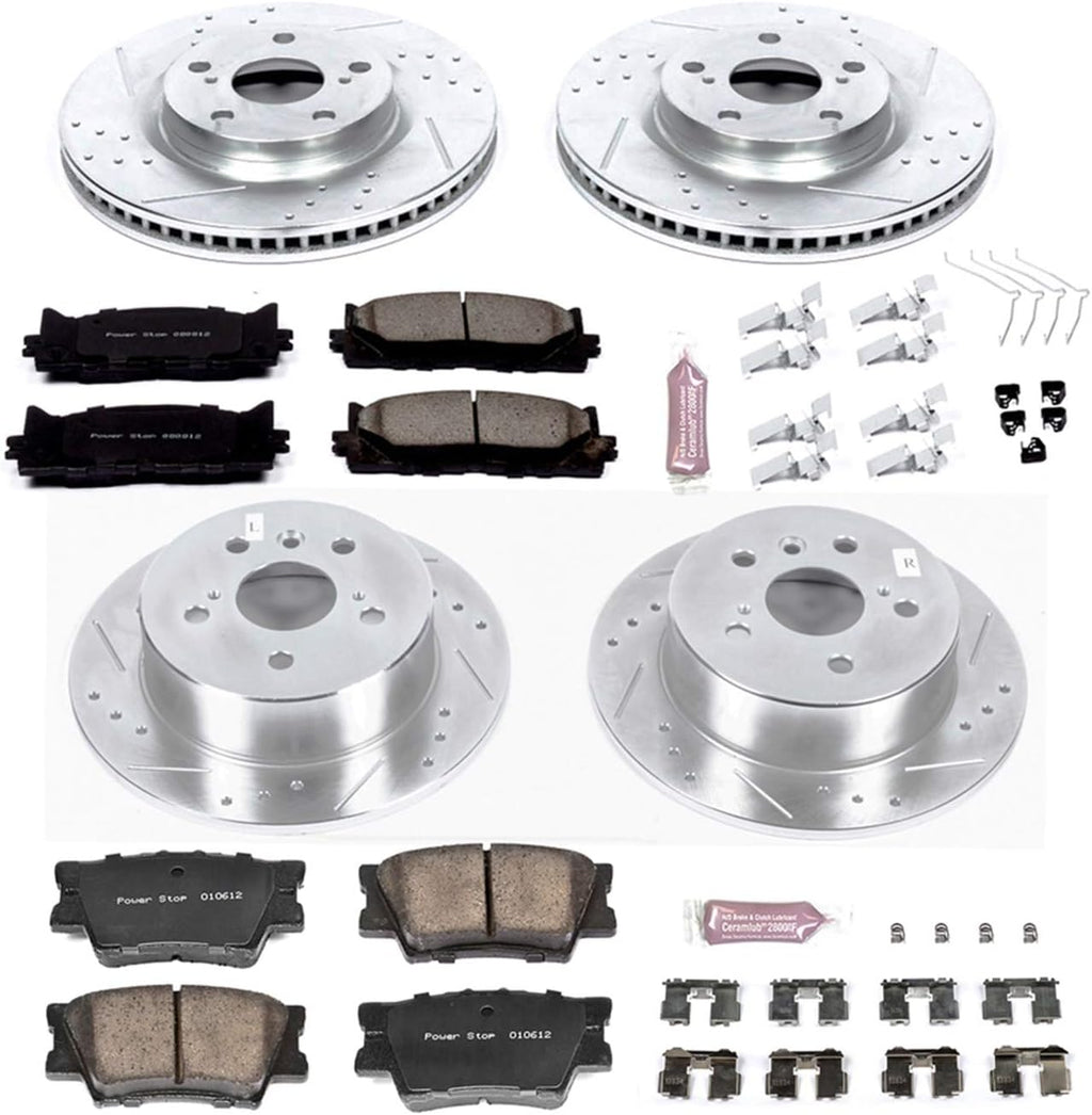 Front and Rear Carbon Fiber Brake Pads with Drilled & Slotted Brake Rotors Kit W509