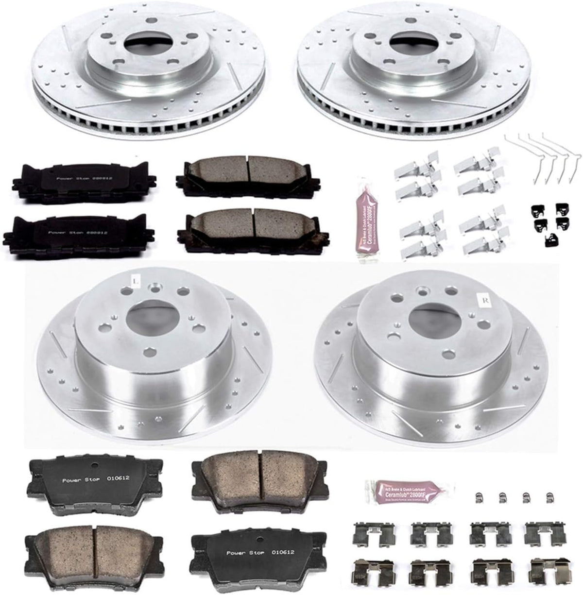 Front and Rear Carbon Fiber Brake Pads with Drilled & Slotted Brake Rotors Kit W509