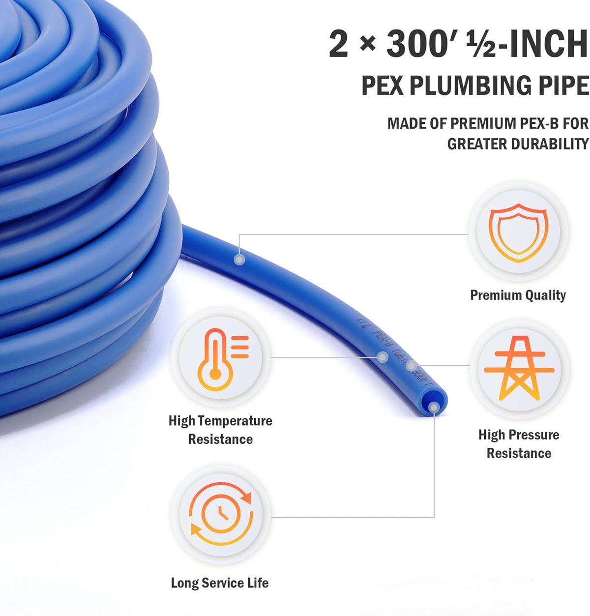 2 Rolls of 300ft PEX-B Coil Hose, Red+Blue R401