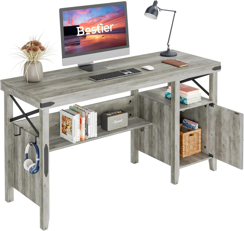 Rustic Brown 55 Inch Computer Desk with Storage Cabinet Z91018