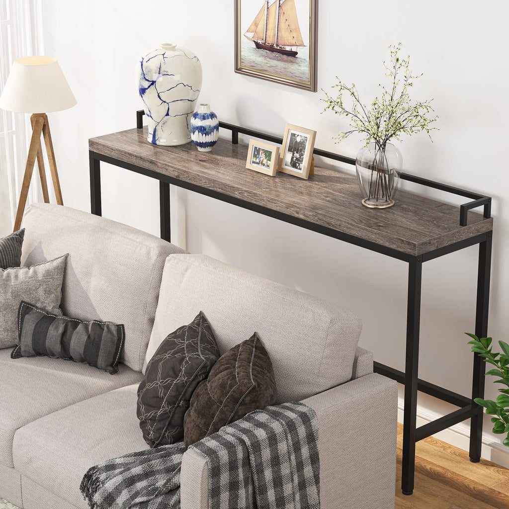 70.9 inch Long Narrow Brown Rustic Console Table O599364