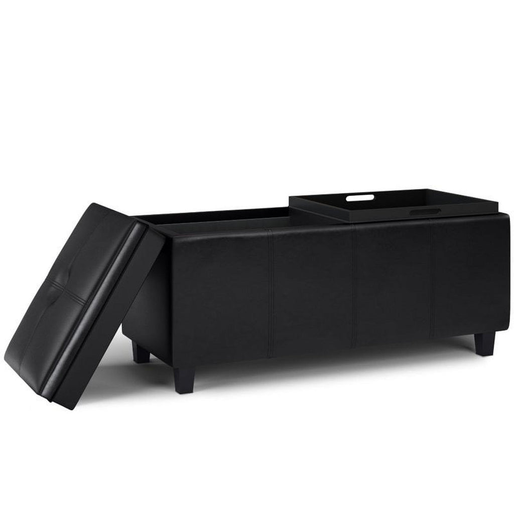 Midnight Black Faux Leather Storage Ottoman W516168