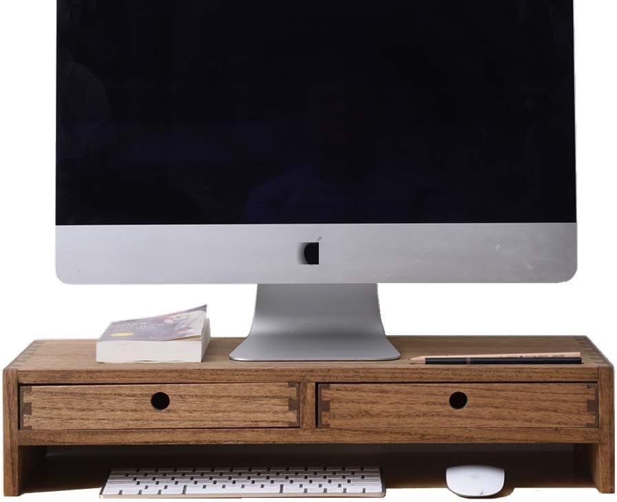 Wood Monitor Stand with 2 Drawers, Dark Brown, Pack of 2 T17570