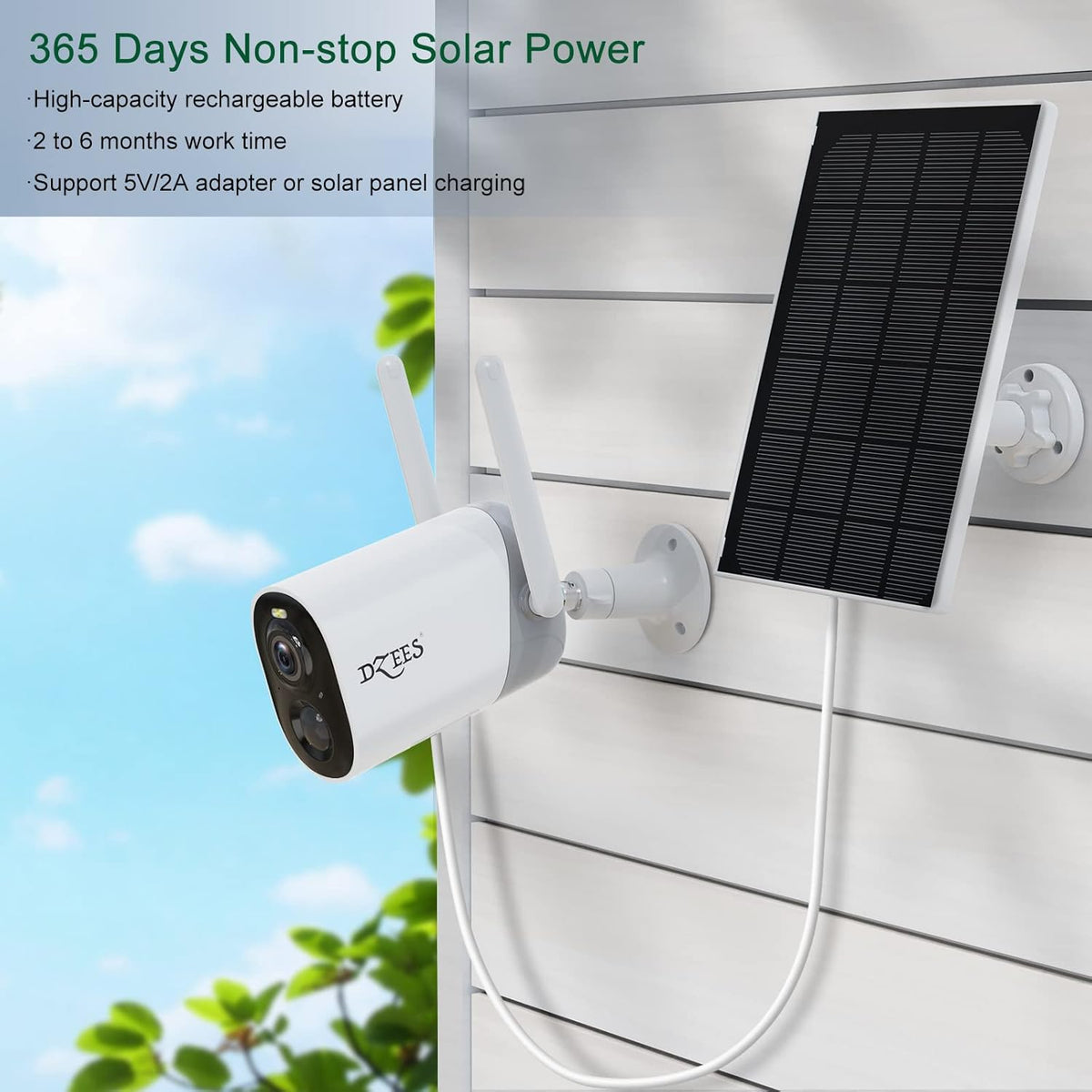 Solar Security Camera Outdoor Wireless with Siren and Spotlight, Battery Powered WiFi, Motion Detection, Color Night Vision, IP66 Waterproof Z798