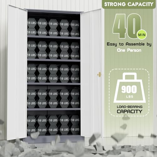 72" Black Lockable Metal Storage Cabinet with 4 Adjustable Shelves Z629
