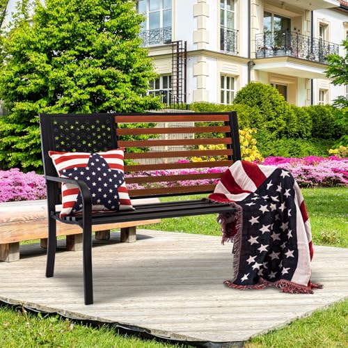 50” Outdoor Garden Bench with American Flag Style H440