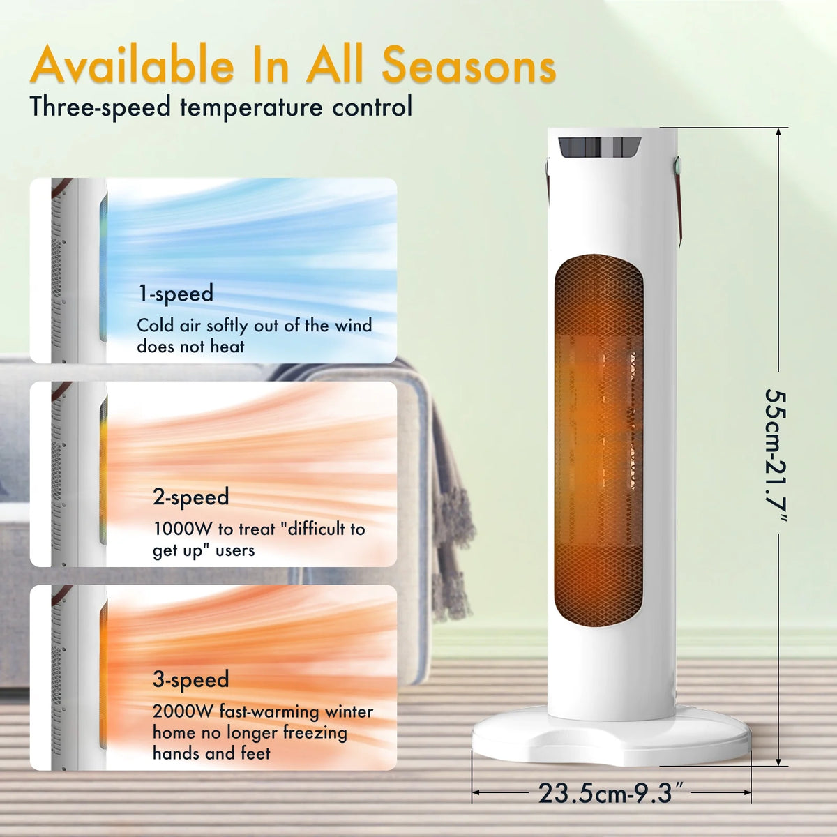 White 2000W Ceramic Tower Space Heater A1016