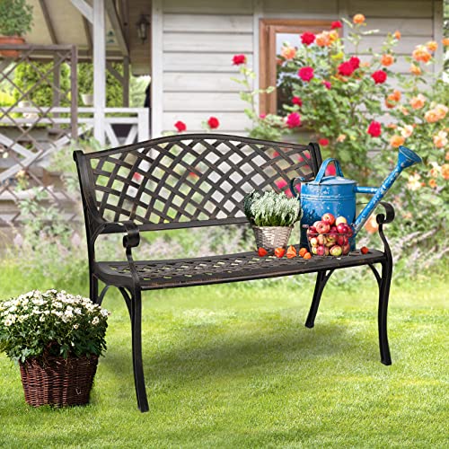 White Cast Aluminum Patio Garden Bench M877