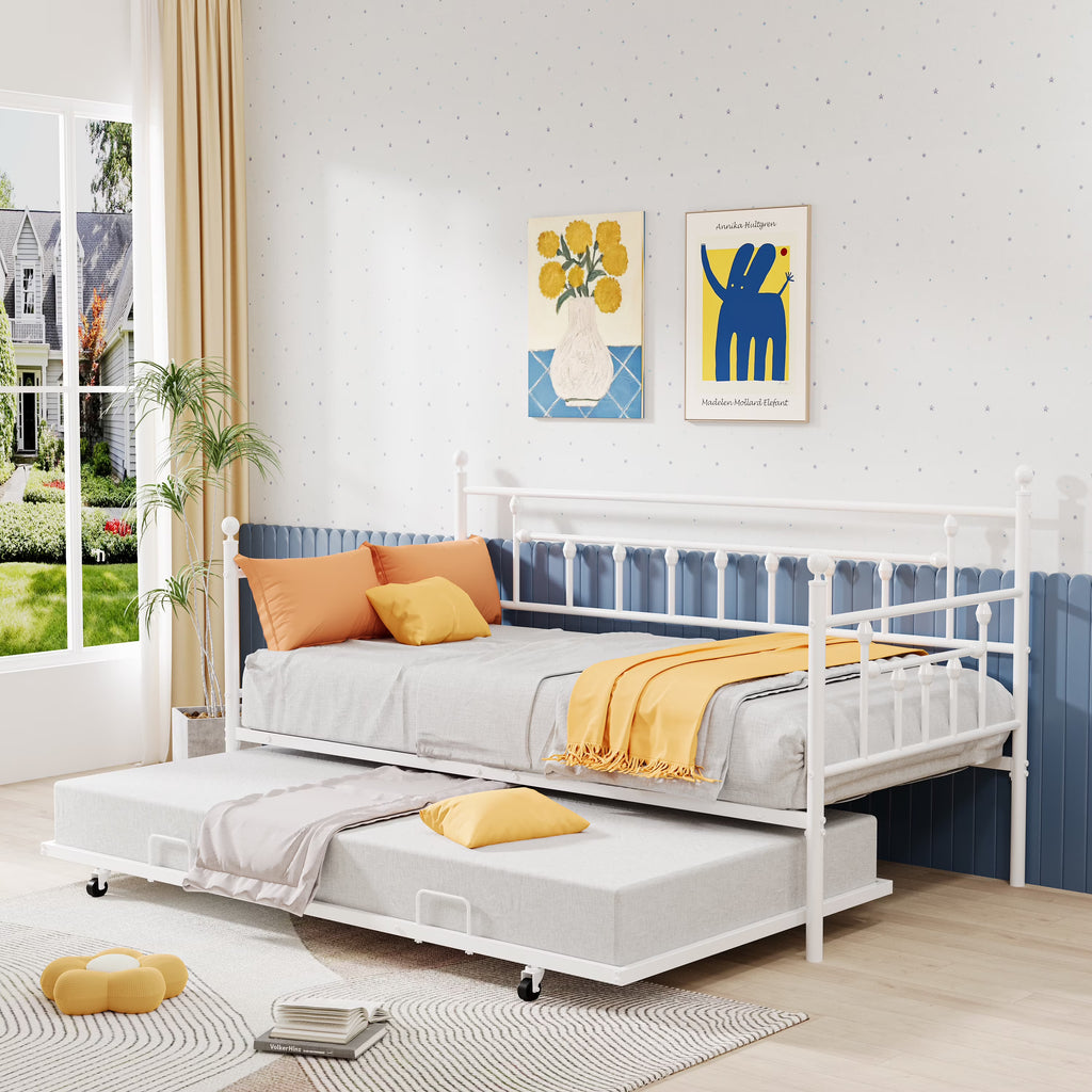 White Twin Size Metal Daybed with Trundle E2836