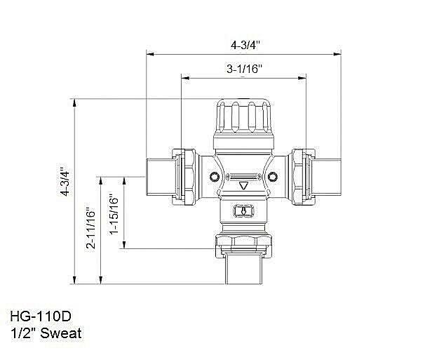 1/2x22 Lead Free Thermostatic Mixing Valve G594