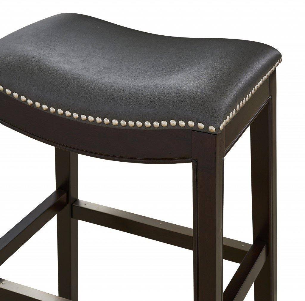 Espresso and Gray Saddle Style Counter Height Bar Stool V78508