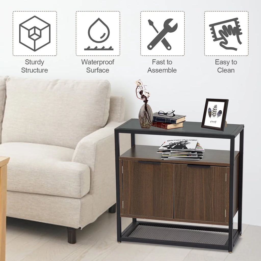 Industrial Floor Storage Cabinet with Glass Table Top F6781