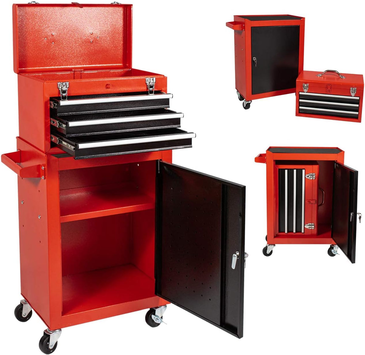 Black & Red Rolling Tool Chest with 3 Drawers L7066