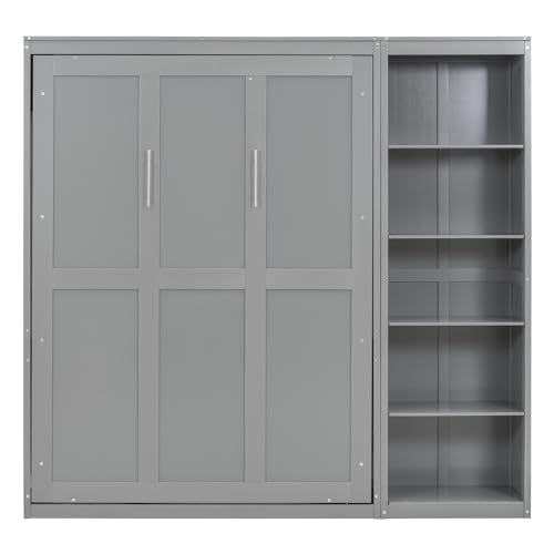White Full Size Murphy Bed with Storage Shelves I93290