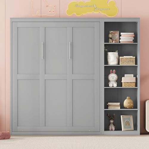 White Full Size Murphy Bed with Storage Shelves I93290