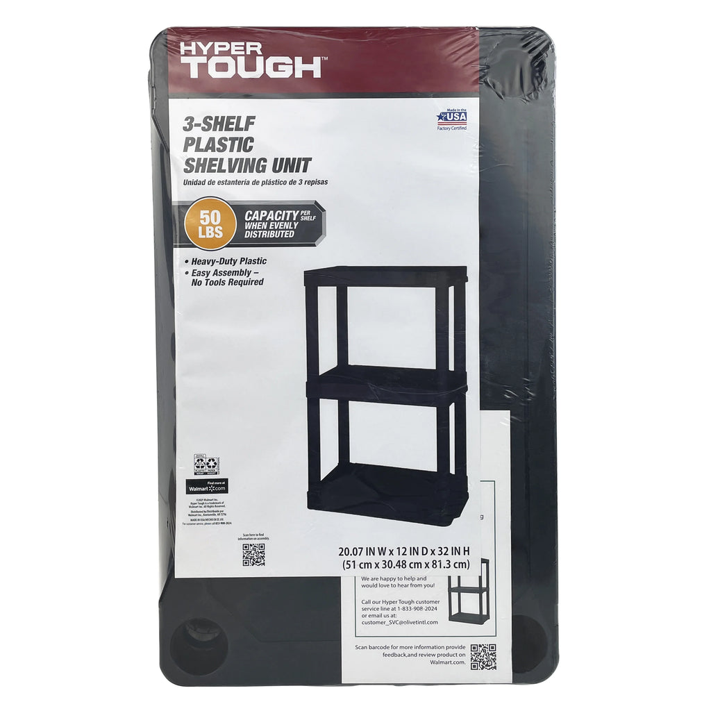 Black Plastic 3-Tier 32 H x 20.07 W x 12 D 150lb Capacity I31898