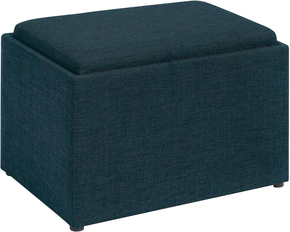 Dark Blue Fabric Storage Ottoman with Tray Q4849