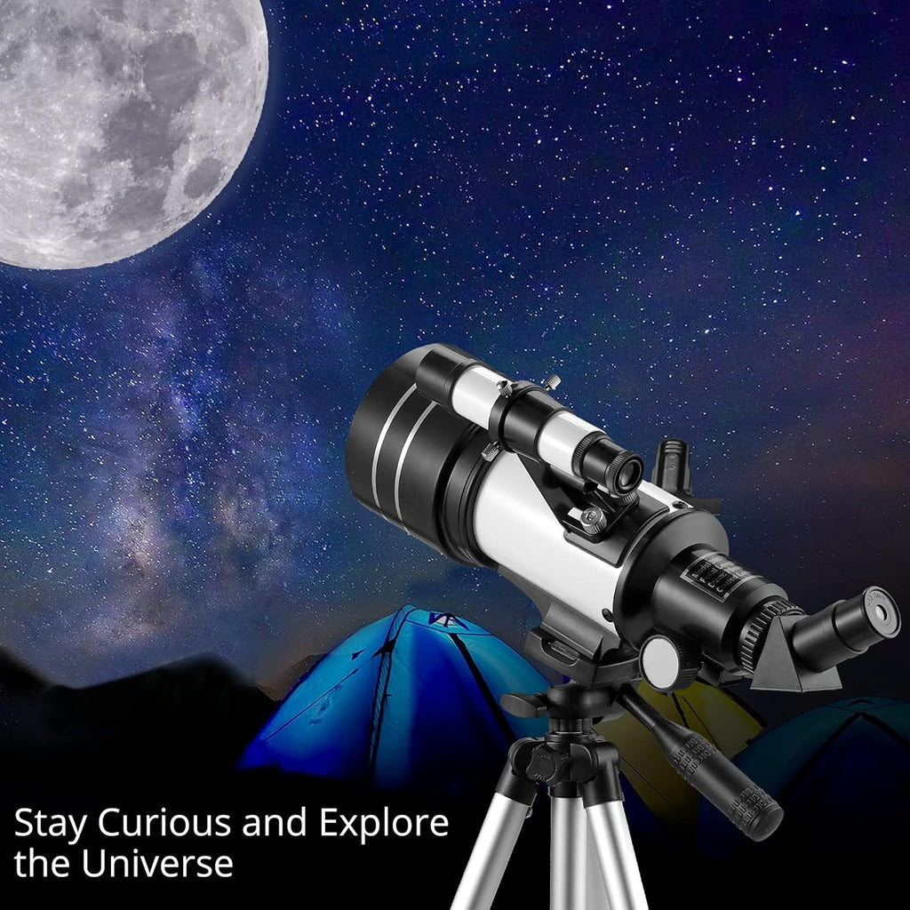 70mm Aperture 300mm Focal Length Refractor Telescope with Adjustable Tripod Stand I7389
