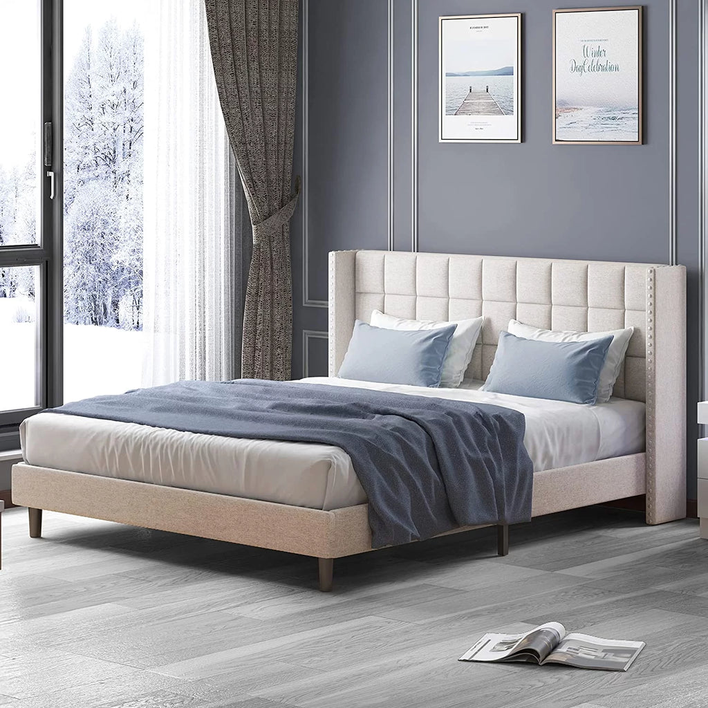 Full Size Wood Platform Bed Frame with Headboard J167