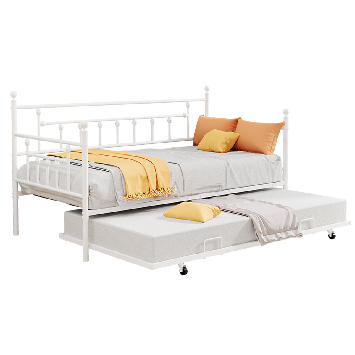 White Twin Size Metal Daybed with Trundle E2836