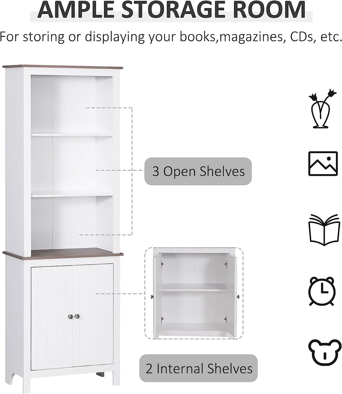 White 3-Tier Double Door Storage Cabinet E59939