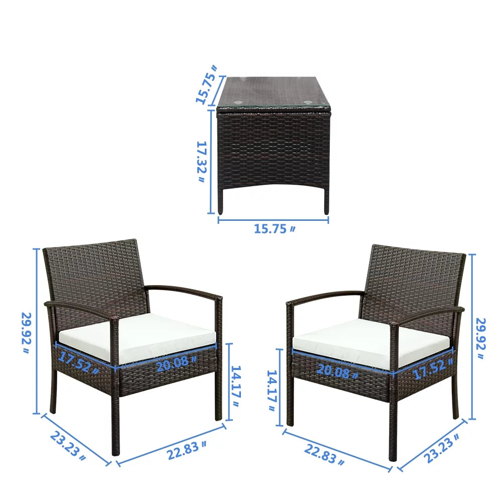 Brown 3 Pc Wicker Patio Conversation Set B623