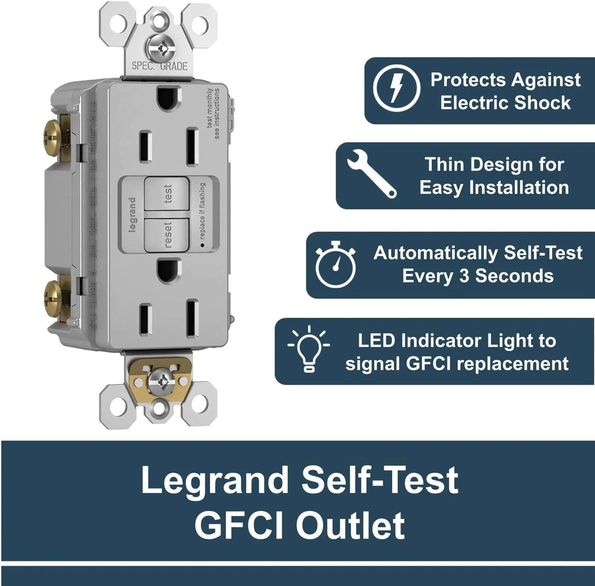 Gray 15 Amp 125 Volt Self-Test GFCI Outlet G2567